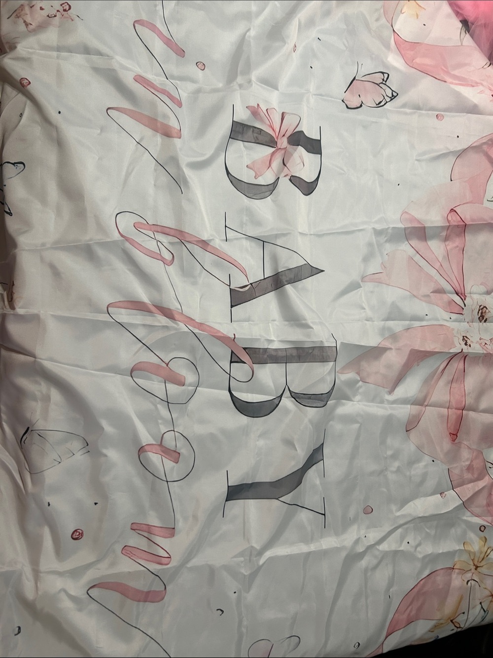 BackdropWhite Floral Script Duvet Cover with Pink Accents